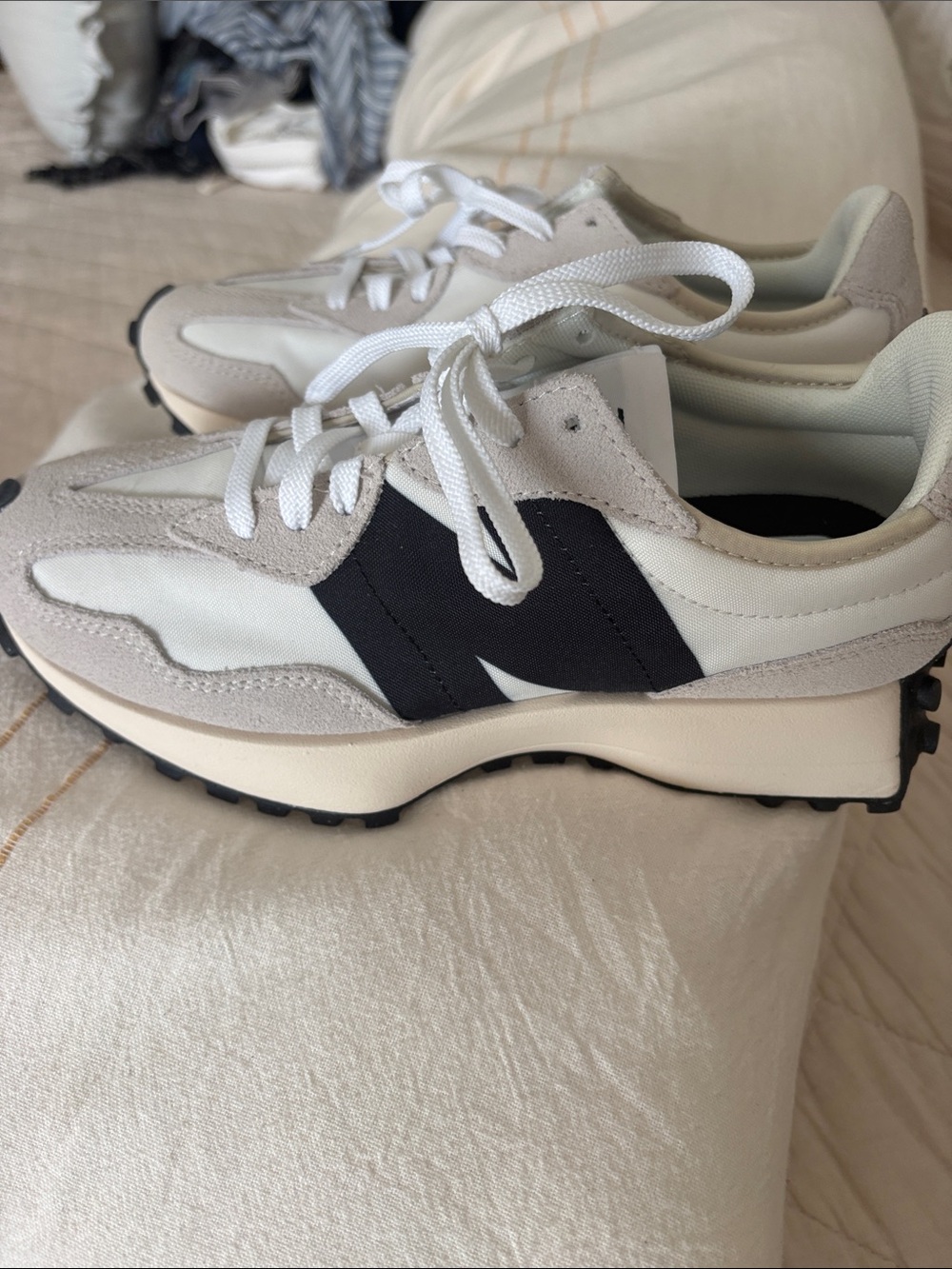 New Balance White, Black & Cream Retro-Style Runner Sneakers